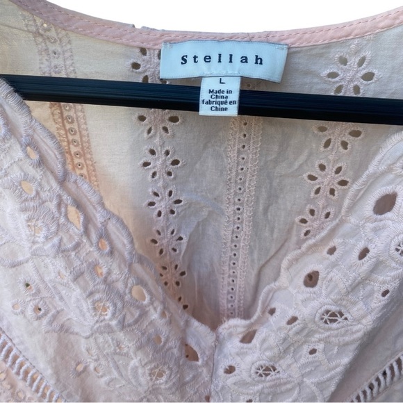 Stellah Eyelet Scalloped Smocked Waist Dress I Size: L - Picture 6 of 8